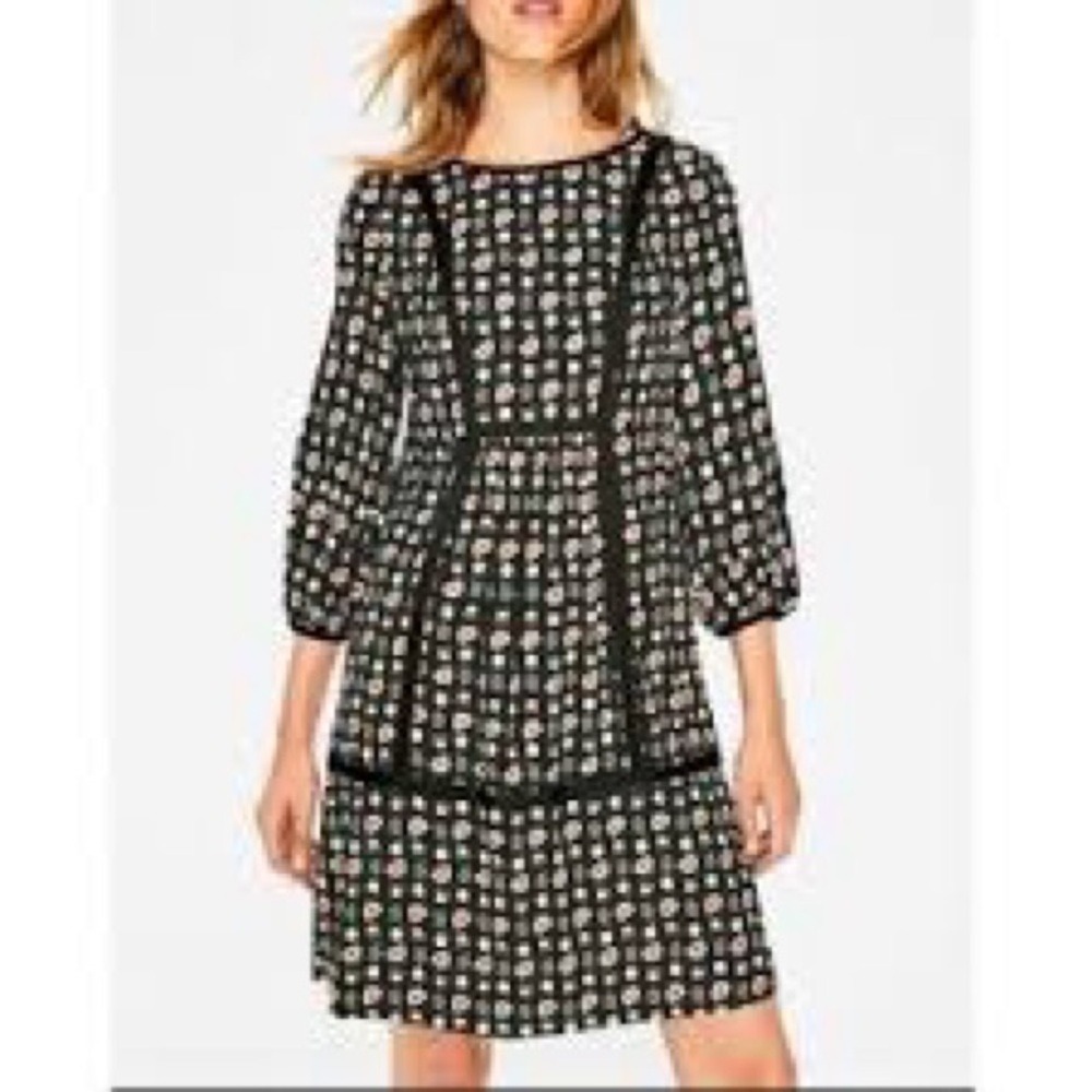 Boden Luna Dress Boho Casual Chic Size 8 Long Sleeve Work To Weekend‎ Patterned